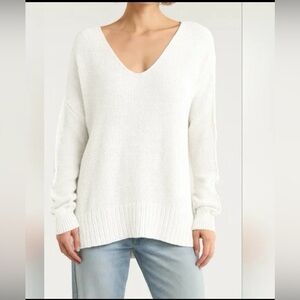 Lucky Brand Women's White Oversized Knit V-Neck Sweater Large L like free people